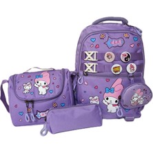 Alanç Gift Kore Tarzı Kız Çocuk Cüzdanlı Aksesuarlı Ortopedik İlkokul Sırt Çantası Termal Beslenme ve Kalemlik