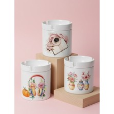 Sartre Art Kitap & Kahve Nostaljisi 3'lü Kapaklı Küllük Seti – Kulaklık Buketi & Çiçek Desenli