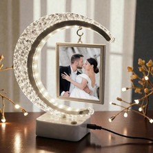 Genel Kristal Led'li Hilal Fotoğraf Çerçevesi Dokunmatik Işıklı 2 Fotoğraflı Kişiye Özel Hediye