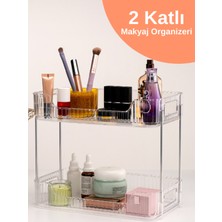 Iki Katlı Kristal Makyaj ve Takı Organizeri, Şeffaf ve Şık Tasarım