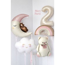 Meri Parti Pastel Ayıcık & Ay Bulut Folyo Balon Seti Yaş Seçenekli Doğum Günü Konsepti