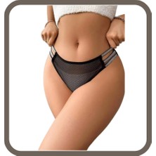 Zarvia Sim Şerit Detaylı Fileli Standart Beden Tanga Siyah