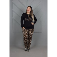 Truva Xxl Alt Leopar Desenli Üst 3 Düğmeli Yumuşacık Likralı Viskon Pijama Takımı