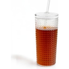 Meturas Kapaklı ve Cam Pipetli 550ML Cam Bardak – Borosilikat Cam, Yeniden Kullanılabilir, Smoothie, Buzlu Kahve, Çay ve Soda Için Şık Cam Bardak