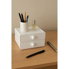 Pratik 2'li Beyaz Çekmece Masa Üstü Organizer, Takı ve Kozmetik Kutusu