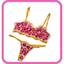 Zarvia Papatya Desenlitransparan Tül Balenli Sütyen Tanga Iç Çamaşır Takımı Sarı