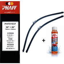 Phaff Citröen C4 (2010-2017) Ön Silecekleri (Sol Sağ 750MM+650MM) ve Börfh 32 ml Konsantre Cam Suyu Şampuanı Seti