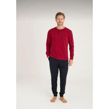 Bursa Pijama Erkek Uzun Kol Henyel Yaka %100 Pamuk Manşetli Pijamatakımı