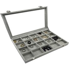 20 Bölmeli Süet Kaplamalı Takı Saklama Kutusu, Düzenli Organizer