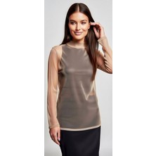 Moda Nur Modanur Ten Rengi , Likralı ,transparan Tül Bluz. S Beden