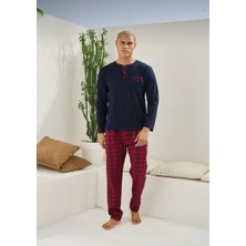 Bursa Pijama Erkek Uzun Kol Midi Yaka %100 Pamuk Pijama Takımı