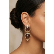 Osha Aksesuar Damla Formlu Sallantılı Küpe - Büyük Boy Kristal Kesim Taşlı Geometrik Tasarım