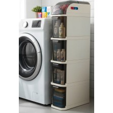 Begin Power 5 Katlı Portatif Dolap Çok Amaçlı Tekerlekli Banyo Dolabı Şeffaf Kapaklı Düzenleyici