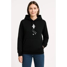 Pazarcan Nihilist Penguen Temalı Oversize Kapüşonlu Sweatshirt - Siyah