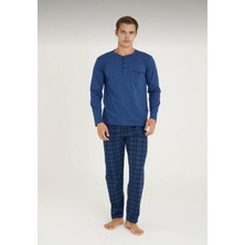 Bursa Pijama Erkek Uzun Kol Midi Yaka %100 Pamuk Pijama Takımı