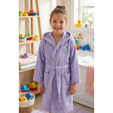 Hera Textile Kapüşonlu ve Kemerli Pamuklu LİLA Erkek-Kız Genç Çocuk Bornozu(PAMUKLU-YUNUS NAKIŞLI-YUMUŞAK)