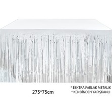 Pazarcan Gümüş Metalize Masa Eteği 275X75 cm – Kendinden Yapışkanlı