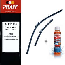 Phaff Ford Courier (2014-2022) Ön Silecekleri (Sol Sağ 700MM+380MM) ve Börfh 32 ml Konsantre Cam Suyu Şampuanı Seti