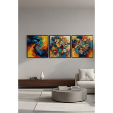 Safir Design Lüks Mavi ve Turuncu Soyut Kare Formlu Duvar Sanatı | Modern Çerçeveli Tablo
