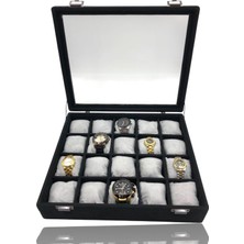 Diji 20'li Saat Kutusu Süet Siyah ve Gri Yastıklı Eşsiz Tasarım