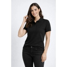 Pazarcan Pike Kumaş Düğmeli Yaka Regular Rahat Günlük Kısa Kol Tişört T-Shirt - Siyah