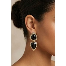 Osha Aksesuar Damla Formlu Sallantılı Küpe - Büyük Boy Kristal Kesim Taşlı Geometrik Tasarım