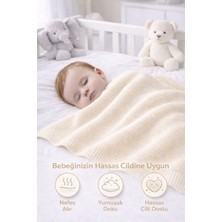 Luna Çeyiz Hediyelik Story Baby Triko Bebek Battaniyesi 80X80 cm - Ekru - Yumuşak Örgü Bebek Battaniye