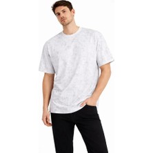 Pazarcan Erkek Asit Yıkama Bisiklet Yaka Kısa Kollu Oversize T-Shirt Tişört - Beyaz