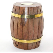 Pazarcan Pirinç Ahşap Fıçı Kumbara 12.5 cm