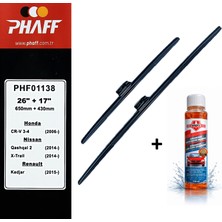 Phaff Nissan Qashqai (2014-2021) Ön Silecekleri (Sol Sağ 650MM+430MM) ve Börfh 32 ml Konsantre Cam Suyu Şampuanı Seti