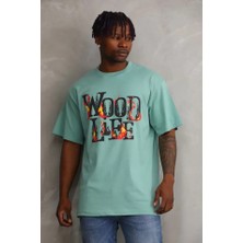 Pazarcan Unisex Baskılı Oversize T-Shirt - Mint Yeşili