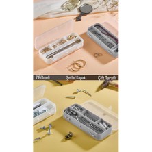 Çift Taraflı Takı Kutusu, Şeffaf Kapaklı, 7 Bölmeli, Ufak Parça Organizer