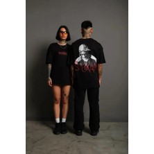 Pazarcan Erkek Oversize Tişört – Beyaz 24/1 Penye Kumaş, Bisiklet Yaka, Ön - Arka Baskılı, Tarzı