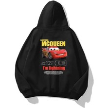 Pazarcan Sevgililer Günü Özel Kapüşonlu Araba Baskılı Oversize Sweatshirt - Siyah