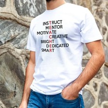 Pazarcan Unisex Bisiklet Yaka Baskılı Oversize T-Shirt - Beyaz