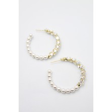 Ares 01 Store Zirkon Taşlı Inci Detaylı Halka Küpe