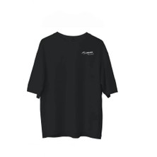 Pazarcan Unisex Bisiklet Yaka Baskılı Oversize T-Shirt - Siyah