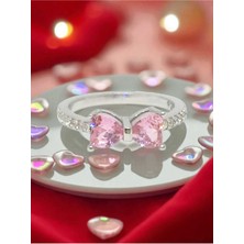 Lunel Silver 925 Ayar Gümüş Pembe Taşlı Fiyonk Figürlü Yüzük – Sevimli ve Zarif Tasarım