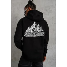 Pazarcan Erkek Nihilist Penguen Temalı Oversize Kapüşonlu Sweatshirt - Siyah