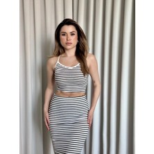 Pazarcan Çizgili Etek Crop Takım