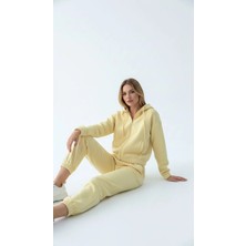 Pazarcan 3 Iplik Şardonlu Kapşonlu Fermuarlı Kısa Üst Sarı PAT8590