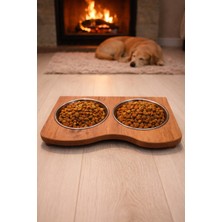 Efholde Doğal Ahşap Kedi Köpek Mama Kabı Su Tası Standı Büyük Boy Pet Shop
