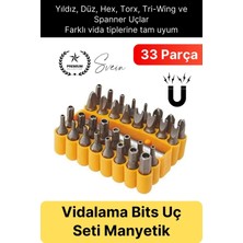 Svein #bitsuç Premium 33 Parça Kutulu Yıldız Düz Sağlam Dayanıklı Mıknatıslı Şarjlı Vidalama Bits Uç Seti