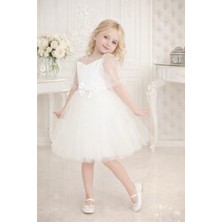 Treemass Abiye Kız Çocuk Elbisesi Tüllü Saten Incili Düğün ve Doğum Günü