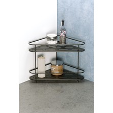 Iki Katlı Köşe Banyo ve Mutfak Düzenleyici, Mat Siyah, Çok Amaçlı Stand