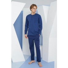Bursa Pijama Erkek Uzun Kol Midi Yaka %100 Pamuk Pijama Takımı