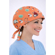 Dr. Mitra Cerrahi Bone Medikal Doktor Hemşire Hastane Bonesi Unisex -Somon Maske Desen