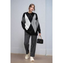 Mamayaga Kadın Uzun Kol Baklava Desen Bisiklet Yaka Tunik Boy Triko Büyük Beden Oversize Kazak Tunik