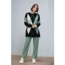 Mamayaga Kadın Uzun Kol Baklava Desen Bisiklet Yaka Tunik Boy Triko Büyük Beden Oversize Kazak Tunik