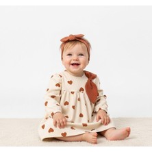 Bebeva Baby Kız Bebek %100 Pamuklu Büyük Kalp Desenli Fiyonk Aksesuarlı Uzun Kollu Bohem Elbise